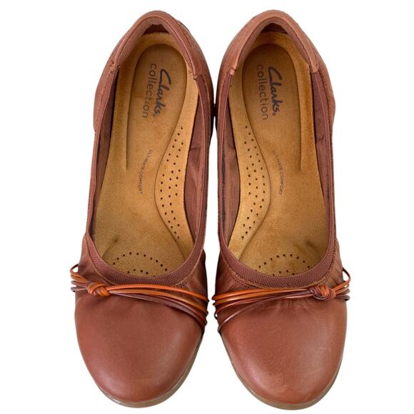 CLARKS Meadow Rae Knot-Trim Comfort Ballerina Flats Slip-On in Brown Leather 10W - Picture 3 of 13